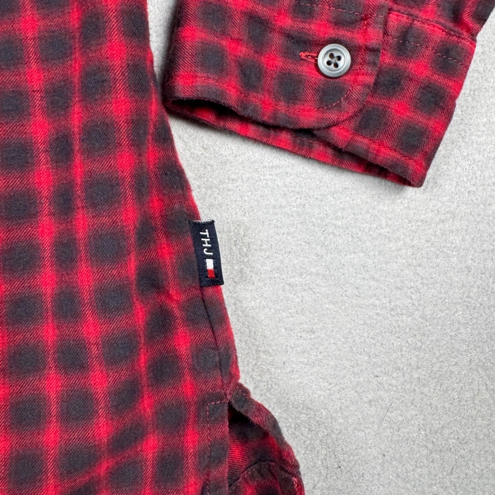 VTG Y2K Tommy Jeans Mens Red‎ Black Plaid Flannel Shirt Large 186795 7/01 Cotton - Picture 4 of 10